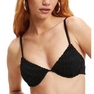 Good American Jacquard Wave Check Demi Cup Bikini Top Size 1 Small Black NWT